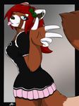  2013 anthro blue_eyes bow clothed clothing dress female hair lilly mammal mistresssable one_eye_closed piercing pose red_hair red_panda tongue tongue_out wink 