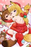  2girls ;) ;3 ;p animal_ear_fluff animal_ears antlers artist_name backless_dress backless_outfit bangs bare_shoulders black_eyes blonde_hair blunt_bangs blush_stickers bow box breasts brown_hair christmas christmas_ornaments commentary_request dress elbow_gloves fake_antlers fox_ears fox_tail fur-trimmed_dress fur-trimmed_gloves fur_trim gift gift_box gloves hair_bow hair_ornament hairband hat heart heart-shaped_pupils hug large_breasts lee_(colt) long_hair looking_at_viewer multiple_girls one_eye_closed original pom_pom_(clothes) purple_eyes raccoon_ears raccoon_tail red_bow red_dress red_gloves red_legwear reindeer_antlers santa_costume santa_hat short_hair shoulder_blades smile star straddling symbol-shaped_pupils tail thick_eyebrows thighhighs tongue tongue_out yuri 