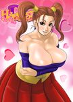  areola_slip areolae breasts brown_hair cleavage dragon_quest dragon_quest_viii earrings heart highres1girl huge_breasts jessica_albert jewelry oreteki18kin square_enix twintails 