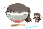  :3 ? akagi_(kantai_collection) black_hair bowl chibi chopsticks closed_eyes drooling in_bowl in_container kantai_collection long_hair muneate sukusuku_hakutaku tea_(tea55555) twitter_username 