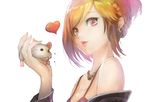  animal earrings hamster heart jewelry looking_at_viewer meto31 necklace orange_hair original pink_eyes short_hair simple_background solo white_background 