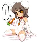 1girl animal_ears bunny_ears bunny_tail bunnysuit cameltoe carrot choker elbow_gloves flat_chest gloves inaba_tewi jewelry noya_makoto pendant saliva saliva_trail sexually_suggestive short_hair solo spoken_ellipsis tail thighhighs touhou yellow_eyes 