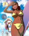  air_conditioner bad_id bad_pixiv_id bikini blonde_hair breasts computer copyright_request dark_skin day earrings glasses innertube jewelry large_breasts lens_flare multiple_girls oono_tsutomu splashing sunglasses surfboard surfing sweat swimsuit tongue underboob 