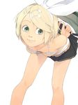  akinbo_(hyouka_fuyou) bent_over blonde_hair blue_eyes camisole downblouse flat_chest green_eyes hair_ornament hair_ribbon hairclip jewelry kagamine_rin musical_note necklace ribbon short_hair skirt smile solo vocaloid 