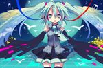  aqua_eyes aqua_hair bad_id bad_pixiv_id detached_sleeves hanepochi hatsune_miku headphones long_hair necktie skirt smile solo thighhighs twintails vocaloid zettai_ryouiki 