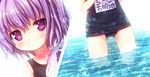  bad_id bad_pixiv_id ball beachball kiira komeiji_satori one-piece_swimsuit purple_eyes purple_hair school_swimsuit solo swimsuit touhou wading water 