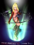  1girl bare_shoulders blonde_hair blue_eyes boots breasts chain chains final_fantasy final_fantasy_viii gloves long_hair open_mouth quistis_trepe shoulders skirt solo whip 
