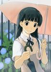  amagami ayatsuji_tsukasa black_eyes black_hair closed_umbrella face flower hydrangea rain smile solo sweater_vest umbrella watarai_keiji 