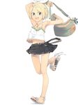 akinbo_(hyouka_fuyou) bag beamed_eighth_notes blonde_hair blue_eyes camisole eighth_note hair_ornament hairclip handbag jewelry kagamine_rin keychain legs miniskirt musical_note nail_polish necklace quarter_note sandals short_hair skirt solo vocaloid 