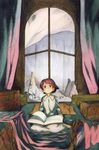  bed_sheet book copyright_request plant red_eyes red_hair satou_toshiyuki short_hair solo vines window 