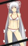  bangs bare_shoulders bikini blush bow breasts covered_nipples fujiwara_no_mokou hair_bow hiroya_juuren long_hair red_eyes silver_hair small_breasts solo swimsuit touhou very_long_hair 