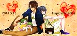  2girls baby baby_be'el back-to-back beelzebub_(manga) black_hair brown_hair chigaya_(alala1008) glasses green_eyes green_hair happy_birthday heart kunieda_aoi long_hair multiple_boys multiple_girls nico_(beelzebub) oga_tatsumi pacifier short_hair siblings spoilers twintails 