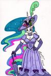  2014 anthro anthrofied big_breasts breasts cleavage clothed clothing dress equine female friendship_is_magic hair horn horse long_hair looking_at_viewer mammal multi-colored_hair my_little_pony newyorkx3 pink_eyes princess_celestia_(mlp) smile solo winged_unicorn wings 