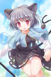  animal_ears basket blush capelet dowsing_rod grey_hair highres jewelry looking_at_viewer lzh mouse mouse_ears mouse_tail nazrin panties pantyshot pendant red_eyes short_hair skirt solo tail touhou underwear white_panties 