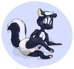  2014 anthro backsash black_nose blue_eyes blush clothing cute diaper fur hair looking_at_viewer lying male mammal pawpads paws plain_background skunk solo spread_legs spreading white_background 