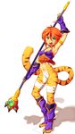 animal_ears arm_up armlet bad_id bad_pixiv_id bandages breath_of_fire breath_of_fire_ii cat_ears cat_tail facial_mark full_body fur green_eyes hair_between_eyes highres holding holding_weapon metata navel no_pants open_mouth open_toe_shoes paw_stick polearm purple_footwear rinpoo_chuan shadow short_hair simple_background slit_pupils staff standing tail tiger_tail upper_teeth weapon white_background 