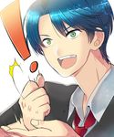  1girl blue_hair gekkan_shoujo_nozaki-kun green_eyes idea kashima_yuu linebj necktie palm-fist_tap reverse_trap school_uniform short_hair solo 