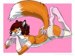  2014 brown_hair crossdressing girly hair lingerie lying male on_front raised_tail solo thewhitefalcon 