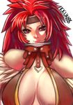  1girl bare_shoulders breasts cleavage headband highres large_breasts long_hair queen&#039;s_blade queen's_blade red_eyes red_hair risty smile solo 