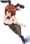  animal_ears bow bowtie breasts brown_hair bunny_ears bunny_tail bunnysuit cleavage detached_collar folded_ponytail hayate_no_gotoku! highres huge_breasts long_hair maria_(hayate_no_gotoku!) pantyhose ponpo red_eyes tail wrist_cuffs 