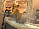  3d bath blx24 breasts butt curtains feline female lion mammal nude water 