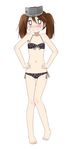  bikini blush brown_hair flat_chest kantai_collection long_hair miyako_hito ryuujou_(kantai_collection) solo swimsuit twintails visor_cap 