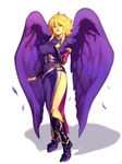  bad_id bad_pixiv_id blonde_hair boots breasts breath_of_fire breath_of_fire_ii bridal_gauntlets covered_nipples dress green_eyes hand_on_own_chest highres knee_boots large_breasts legs long_hair long_legs metata nina_(breath_of_fire_ii) puffy_nipples purple_wings side_slit sidelocks solo taut_clothes taut_dress thighs wings 