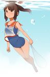  bad_id bad_pixiv_id bare_shoulders blush brown_eyes brown_hair bubble i-401_(kantai_collection) kantai_collection nekoume net one-piece_swimsuit ponytail sailor_collar school_swimsuit school_uniform short_hair short_ponytail smile solo swimsuit underwater 