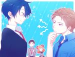  2girls ? black_hair blue_hair bow brown_hair gekkan_shoujo_nozaki-kun hair_bow height_conscious height_difference hori_masayuki kashima_yuu multiple_boys multiple_girls necktie nozaki_umetarou orange_hair pen polka_dot polka_dot_bow reverse_trap rouman_academy_uniform sakura_chiyo school_uniform short_hair tsuyuka_(sunny_spot) 