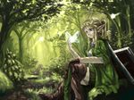  blonde_hair blue_eyes boots cloak fairy forest gloves hat hood jewelry leather leather_boots leather_gloves linkle long_hair nature nuppa path pendant pointy_ears ponytail road shield smile solo sword the_legend_of_zelda thigh_boots thighhighs weapon zelda_musou 
