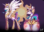  2014 anus armor back_turned blush butt cutie_mark dragk equine female feral friendship_is_magic fur hair horn looking_back mammal multi-colored_hair my_little_pony princess_celestia_(mlp) pussy smile solo standing white_fur winged_unicorn wings 