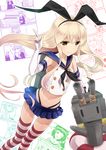  blonde_hair brown_eyes elbow_gloves gloves hairband innertube kantai_collection long_hair meet rensouhou-chan ribbon sailor_collar shimakaze_(kantai_collection) smile thighhighs 