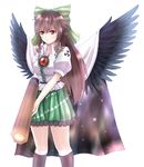  arm_cannon bad_id bad_pixiv_id black_hair black_wings blouse bow breasts brown_hair cape hair_bow highres large_breasts long_hair radiation_symbol red_eyes reiuji_utsuho short_sleeves skirt socks solo touhou weapon wendell wings 