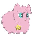  2014 atryl blue_eyes english_text equine eyelashes female feral fluffle_puff fluffy fur horse mammal my_little_pony pink_fur pony solo standing text tongue 