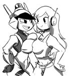  big_breasts blush breasts cave_story cleavage clothed clothing crossover curly_brace female machine mechanical mighty_switch_force monochrome navel patricia_wagon robot unknown_artist video_games 