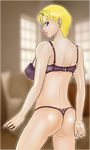 ass bad_id bad_pixiv_id blonde_hair blue_eyes bra breasts earrings from_behind jewelry king_(snk) large_breasts looking_back momio_(judoroux) panties short_hair snk solo stud_earrings the_king_of_fighters thong underwear underwear_only 