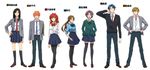  4girls bad_id bad_pixiv_id black_hair blazer blonde_hair blue_hair bow brown_hair cardigan character_name gekkan_shoujo_nozaki-kun genderswap genderswap_(ftm) genderswap_(mtf) highres jacket kashima_yuu komei long_hair mikoshiba_mikoto multiple_boys multiple_girls necktie nozaki_umetarou orange_hair pantyhose ponytail purple_hair red_hair rouman_academy_uniform sakura_chiyo school_uniform seo_yuzuki short_hair thighhighs wakamatsu_hirotaka white_background zettai_ryouiki 