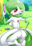  anthro anthrofied anus big_butt blush breasts butt clothed clothing dildo female gardevoir hair kneeling looking_at_viewer looking_back mega-gardevoir mega_evolution mega_gardevoir nintendo nipples open_dress outside palcomix partially_clothed pok&eacute;mon pokepornlive presenting pussy revealing sex_toy short_hair side_boob solo video_games 
