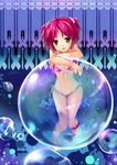  :d ball bikini breasts cleavage green_eyes groin highres kaede_(003591163) looking_at_viewer medium_breasts navel open_mouth original red_hair short_hair smile solo swimsuit transparent 