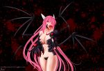 1girl armor bat_wings bikini_armor black_sclera blade blood bloody_hands breasts claws crossover elfen_lied horns licking long_hair lucy_(elfen_lied) medium_breasts multiple_wings open_mouth pink_eyes pink_hair pyrolover90 red_eyes revealing_clothes smile solo very_long_hair wings witchblade 