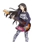  akiyama_mio bass_guitar black_hair instrument k-on! left-handed long_hair long_sleeves looking_at_viewer mark_henry_bustamante music pantyhose parted_lips playing_instrument purple_eyes sidelocks simple_background sleeves_past_wrists solo sweater white_background wind 