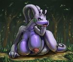  anthro anthrofied big_breasts breasts chubby drxsmokey eyelashes female forest goodra green_eyes huge_breasts nintendo open_mouth outside pok&eacute;mon solo tongue tongue_out tree video_games 