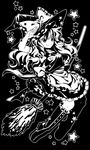  bow broom greyscale hair_bow hand_over_face hat hat_bow kirisame_marisa long_hair monochrome sash socha solo star touhou witch_hat 