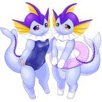  blue_body blush brown_eyes eeveelution fangs female fin fuddy inner_tube looking_at_viewer nintendo open_mouth plain_background pok&eacute;mon purple_eyes smile swimsuit vaporeon video_games white_background 