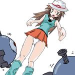  artist_request blue_(pokemon) blue_eyes brown_hair hat long_hair lowres magnemite panties pokemon skirt underwear upskirt 