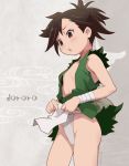  1girl androgynous brown_eyes brown_hair character_name commentary copyright_name dororo_(character) dororo_(tezuka) flat_chest fundoshi japanese_clothes maruto! ponytail reverse_trap solo 