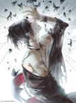  black_hair blood bug butterfly eyeball highres insect instocklee male_focus md5_mismatch red_eyes solo tattoo tokyo_ghoul uta_(tokyo_ghoul) 