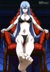  absurdres akame_ga_kill! armchair barefoot bikini blue_eyes blue_hair breasts chair cleavage esdeath expectant feet highres large_breasts legs long_hair megami nakamura_kazuhisa navel non-web_source official_art pov_feet sitting soles solo swimsuit toe_scrunch toes very_long_hair 