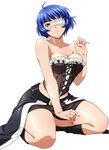  1girl blue_hair breasts eyepatch green_eyes ikkitousen large_breasts official_art ryomou_shimei short_hair simple_background smile solo white_background 