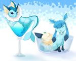  cocktail_glass cup drink drinking_glass food gen_1_pokemon gen_4_pokemon glaceon glass ice ice_cream lime_garden looking_at_another no_humans pokemon pokemon_(creature) sparkle spoon spoon_in_mouth vaporeon 